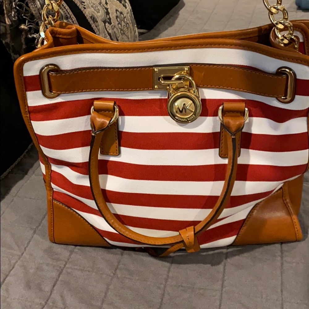 Red and white stripe MK handbag